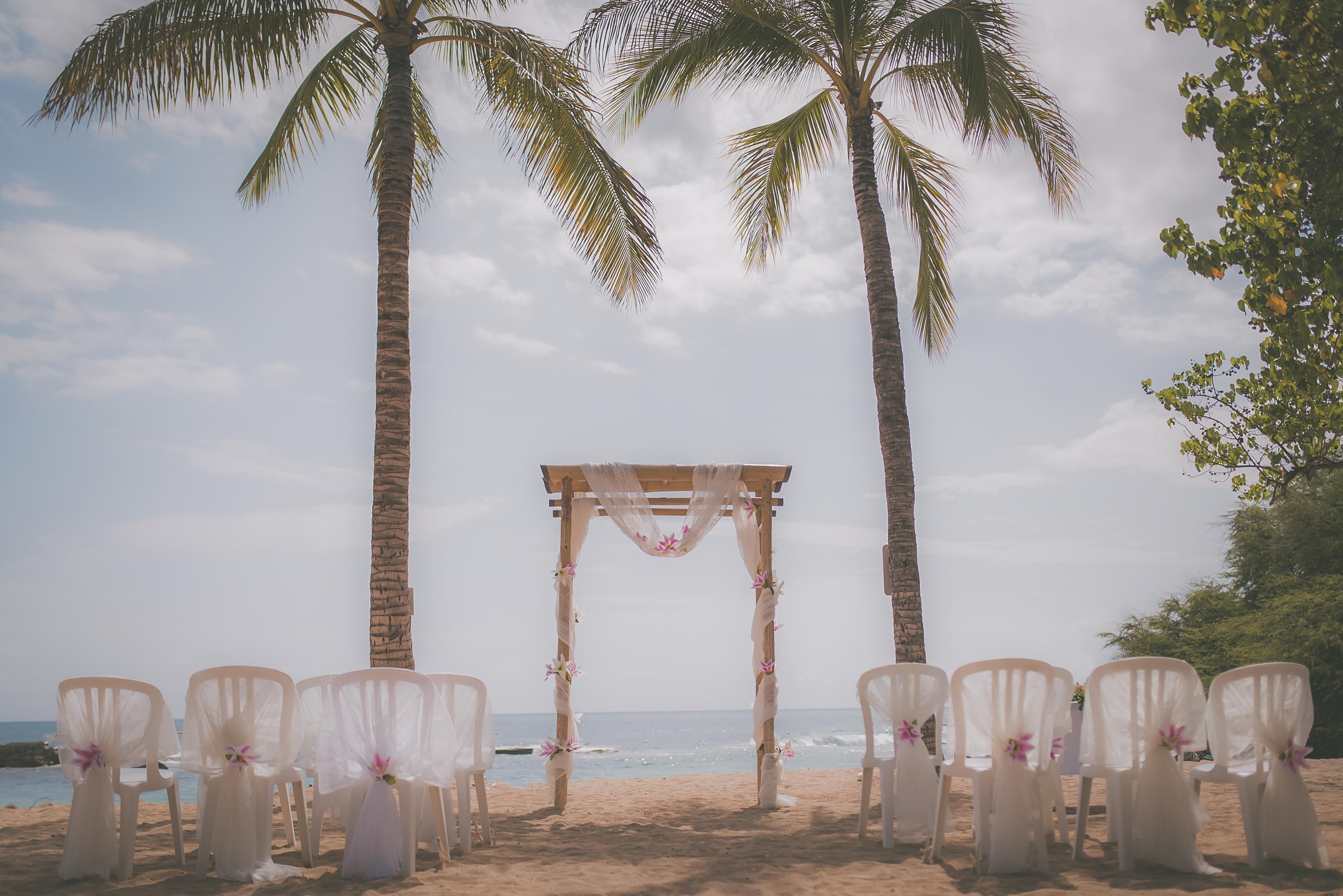 A small wedding ceremony by the sea on the west side of Oahu