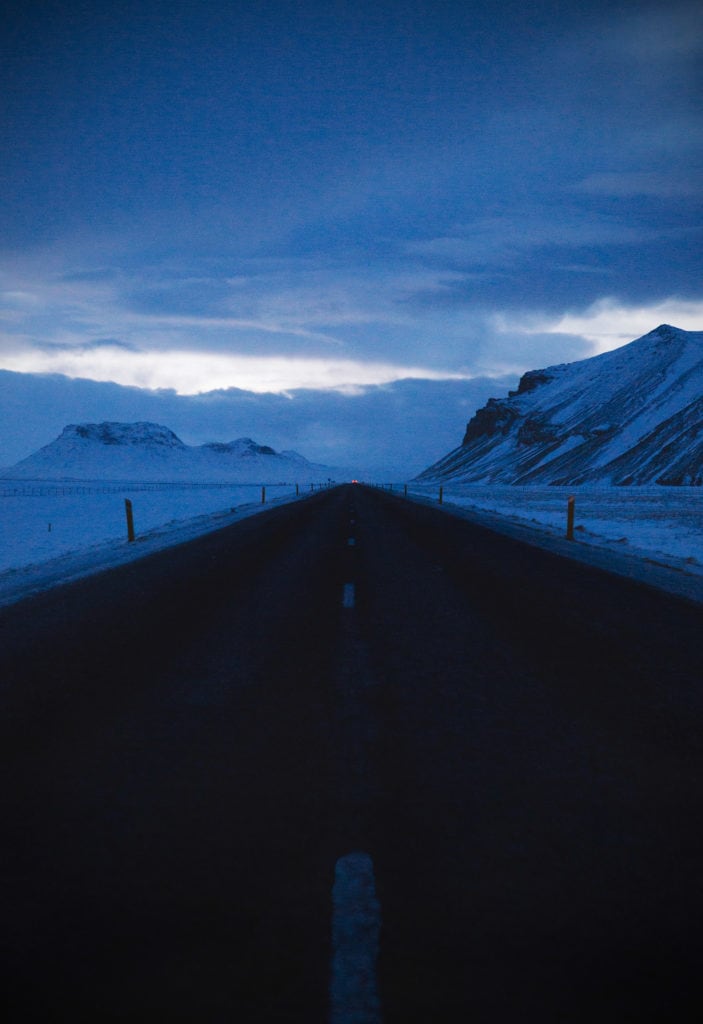 A long road in wintery Iceland