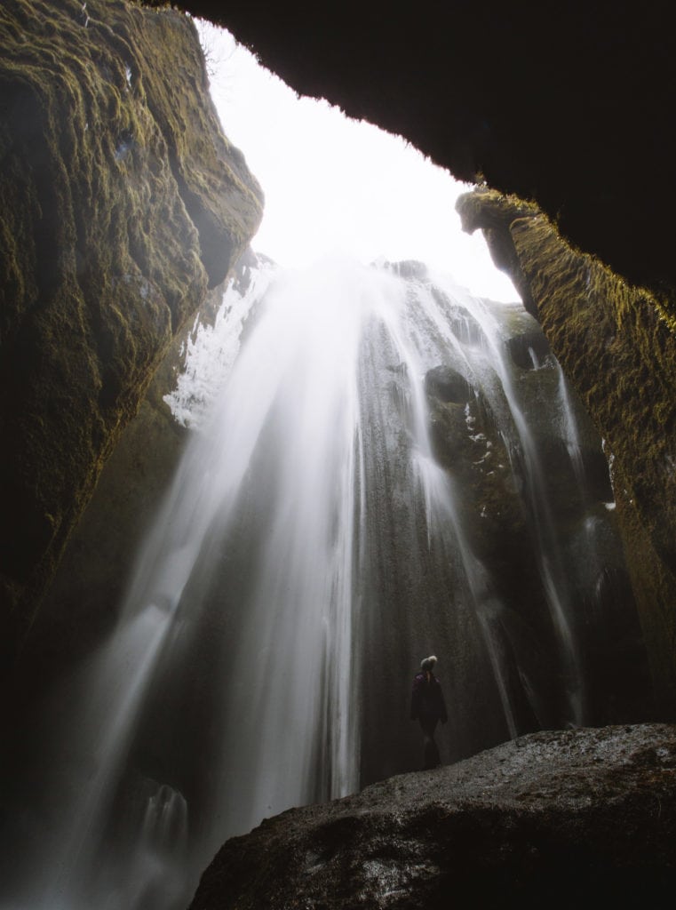 Beautiful Icelandic cave waterfall