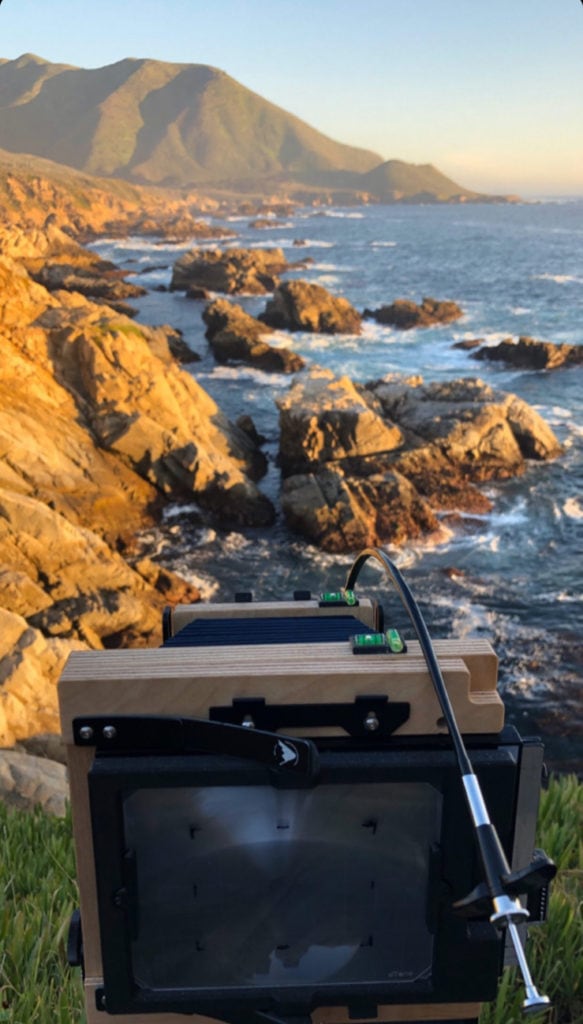An Intrepid Camera Company 4x5 set up to capture the last moments of daylight in Big Sur, California.