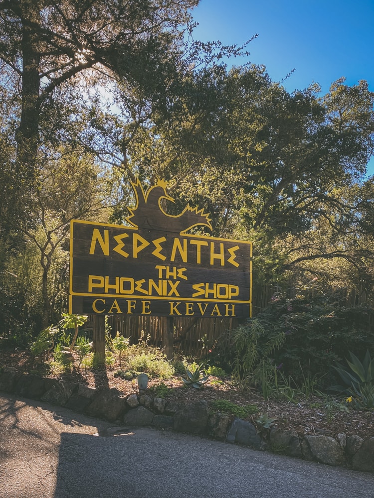 The road sign that motorists see as they round the bend by the Nepenthe restaurant in Big Sur, CA.