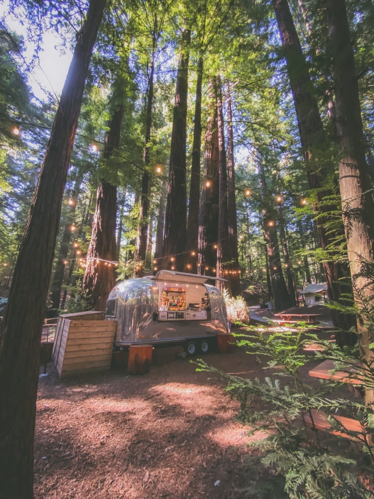 An airstream converted into a convenience store sells goods to campers in Ventana, Big Sur