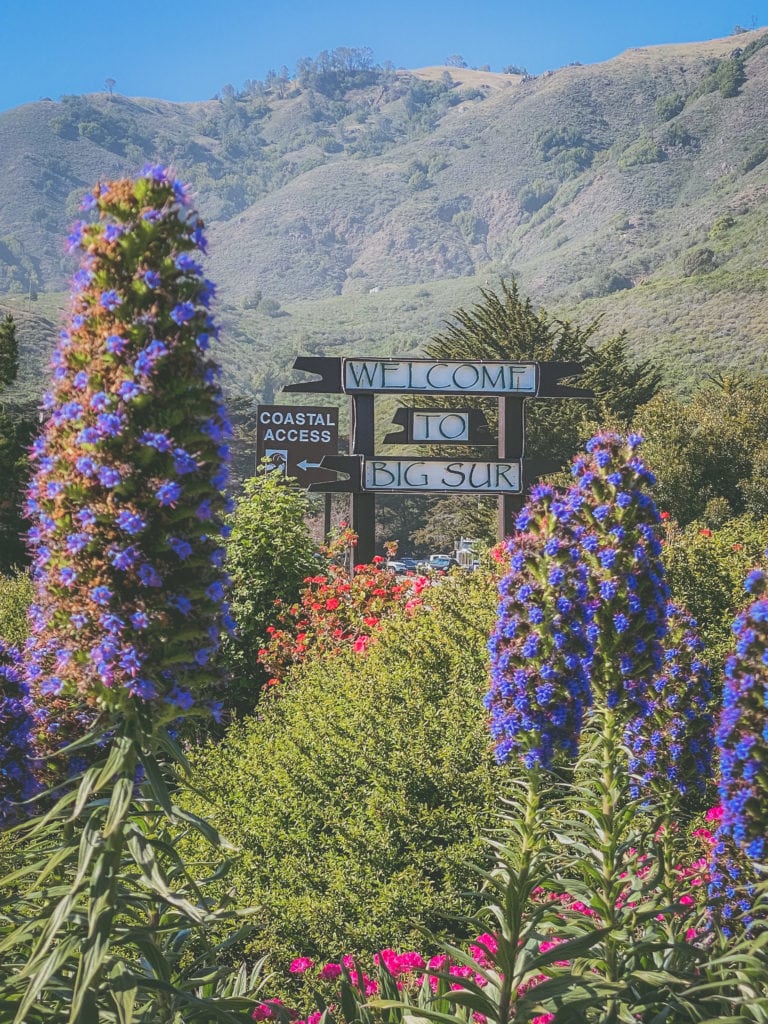 A sign that welcomes visitors to Big Sur as the drive north near the Ragged Point Inn