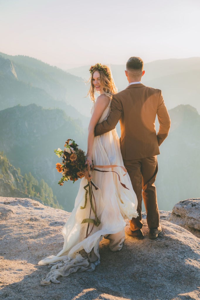 Couple has fun during elopement at Taft Point.